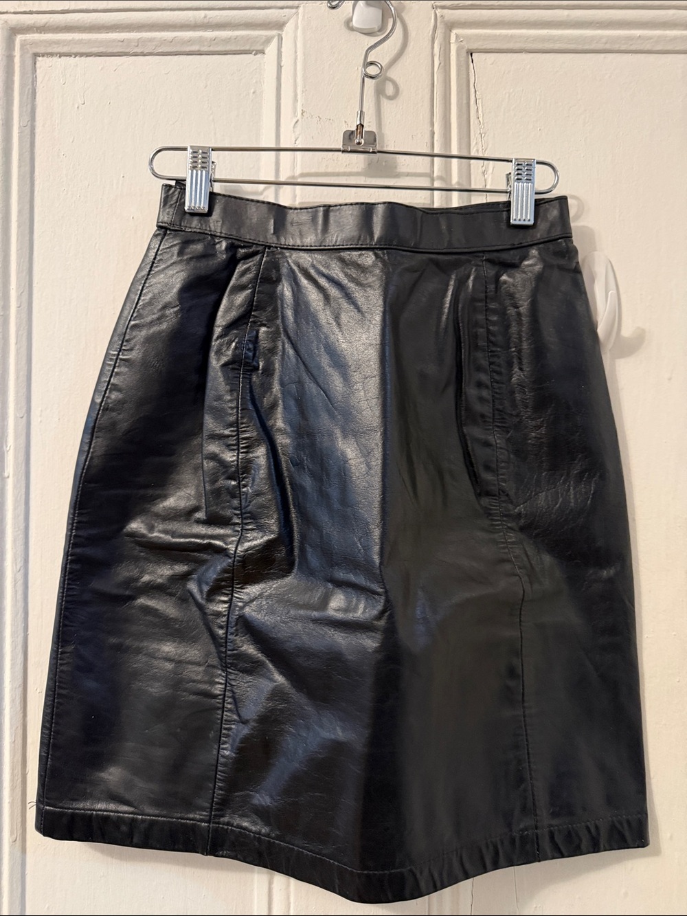 Vintage Classic Black 100% Leather Pencil Skirt